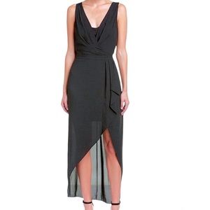 BCBG Tobyn Drape Side Mock Wrap Slit High Low Dress Black Formal Evening XXS